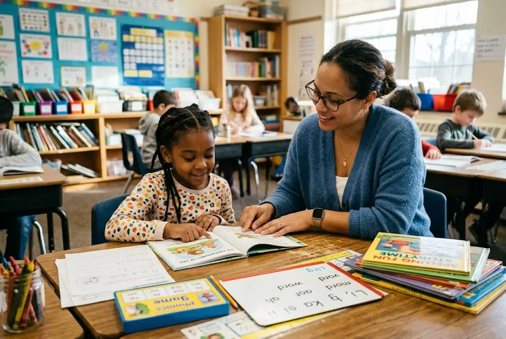 Student receiving support for a language based learning disability during literacy instruction