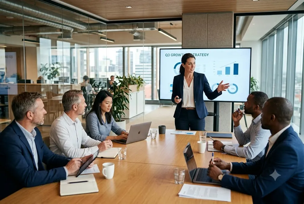 Professional using career advancement techniques to earn a promotion at work