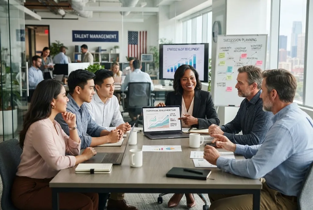 Career and talent management meeting focused on employee development and workplace growth